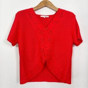 Red Crochet Knit Short Sleeve Bolero Cardigan Size Large